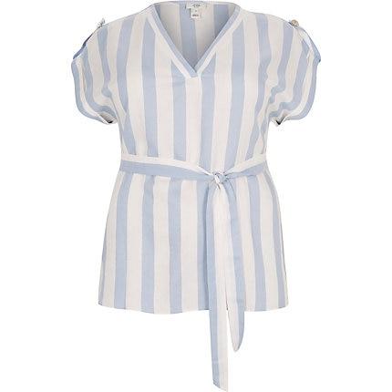 River Island Womens Plus Stripe Tie Waist Top
