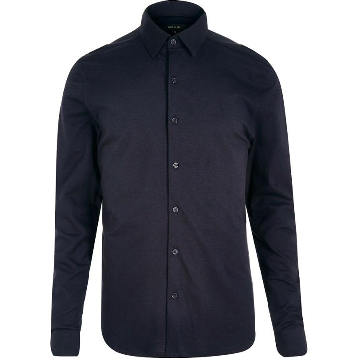 River Island Mensblue Cotton Pique Shirt