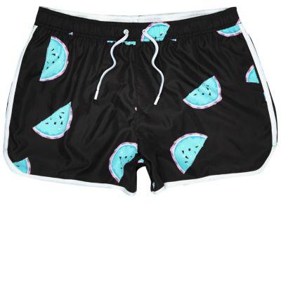 River Island Mensblack Watermelon Print Short Swim Shorts