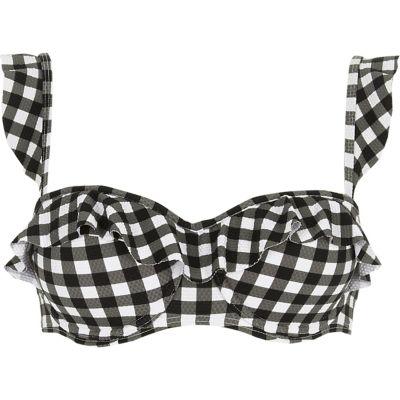 River Island Womens Gingham Frill Balconette Bikini Top