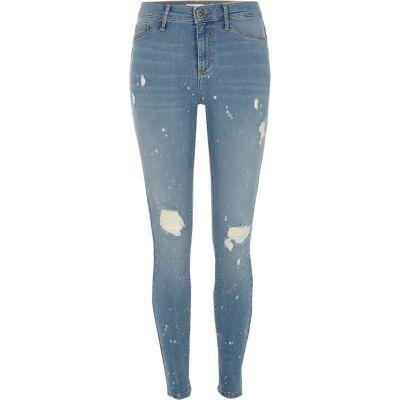 River Island Womens Molly Ripped Paint Splatter Skinny Jeans