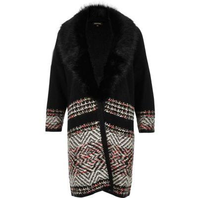 River Island Womens Knit Coatigan With Faux Fur Collar