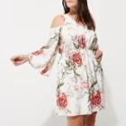 River Island Womens Plus White Floral Print Cold Shoulder Dress