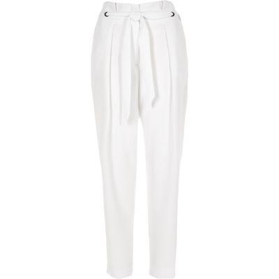 River Island Womens White Eyelet Tapered Trousers