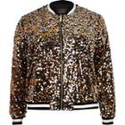 River Island Womens Plus Gold Sequin Bomber Jacket