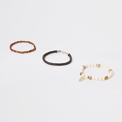 River Island Mens Bead Feather Charm Bracelet 3 Pack