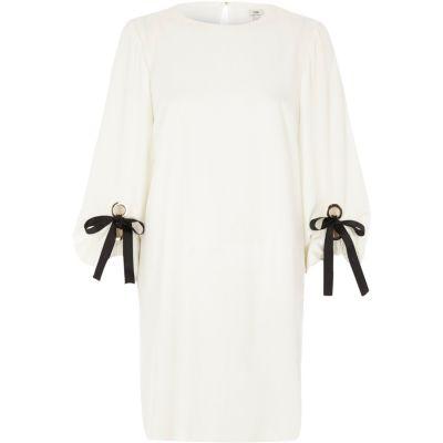 River Island Womens White Balloon Tie Sleeve Swing Dress