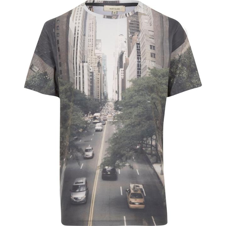 River Island Mensbrown Manhattan Streets Print T-shirt