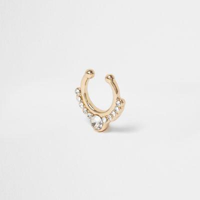 River Island Womens Gold Tone Rhinestone Septum Nose Ring