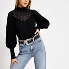 River Island Womens Long Sleeve High Lace Neck Top