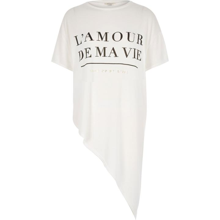 River Island Womens White Love Print Asymmetric T-shirt