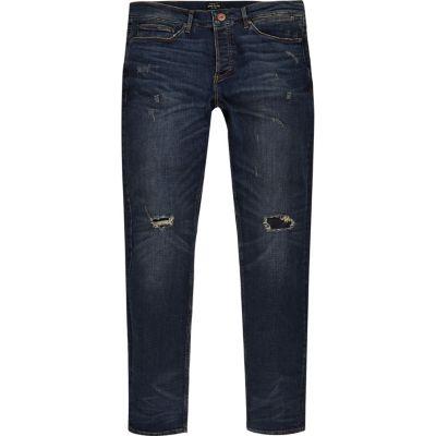River Island Mens Dark Wash Grunge Sid Skinny Jeans