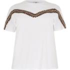 River Island Womens Plus White Leopard Print Trim T-shirt