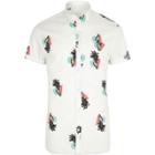 River Island Mens White Retro Palm Tree Print Muscle Fit Shirt