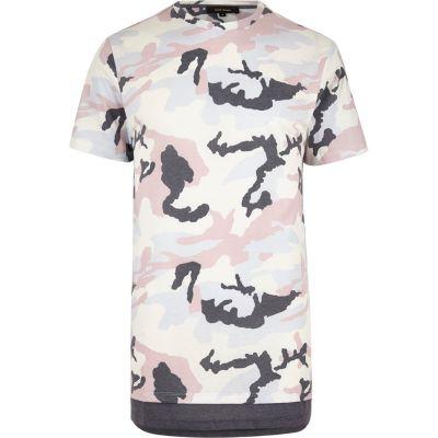 River Island Menspink Camo Longline T-shirt