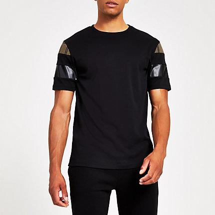 River Island Mens Slim Fit Check Block Sleeve T-shirt