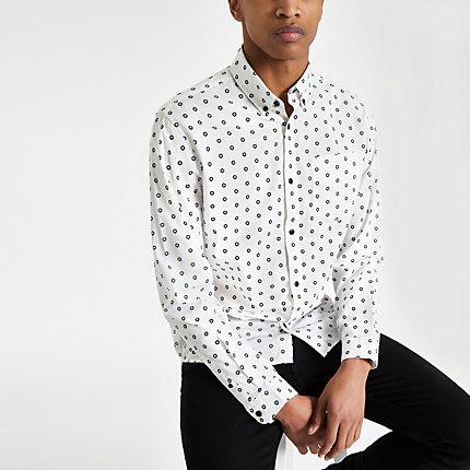 Mens Jack And Jones White Print Long Sleeve Shirt