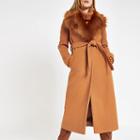 River Island Womens Belted Faux Fur Robe Coat