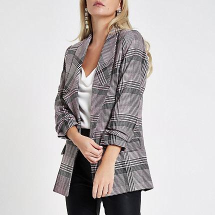 River Island Womens Petite Check Print Long Sleeve Blazer