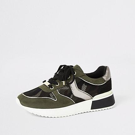 River Island Womens Camo Lace-up Runner Trainers