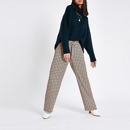 River Island Womens Check D-ring Wide Leg Trousers