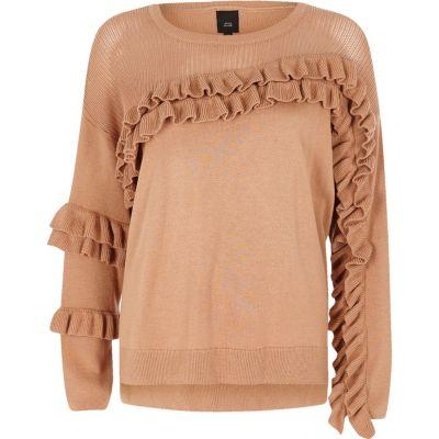 River Island Womens Knit Frill Front Sweater