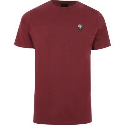 River Island Mens Rose Chest Embroidery Slim T-shirt