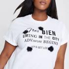 River Island Womens Plus White 'tres Bien' Pom Pom T-shirt