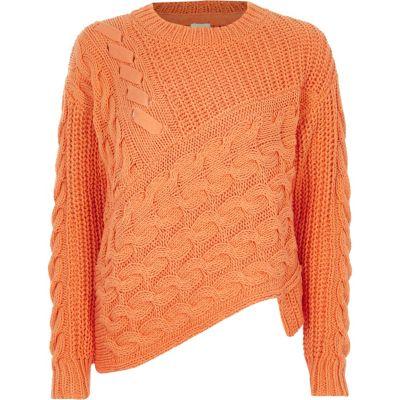 River Island Womens Cable Knit Asymmetric Hem Sweater