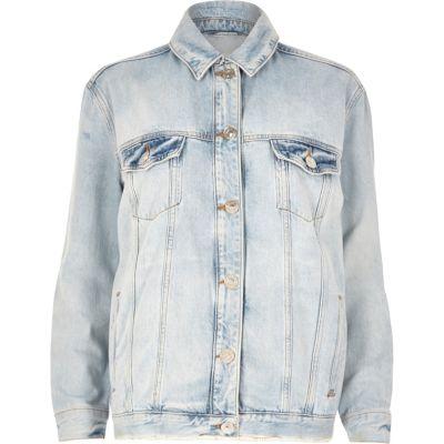 River Island Womens Light Wash Slogan Back Denim Jacket