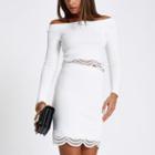 River Island Womens White Knit Scallop Lace Hem Bardot Top