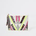 River Island Womens White Leather Sequin Embellished Pouch Clutch