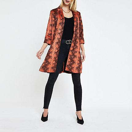 River Island Womens Rust Faux Suede Snake Print Duster