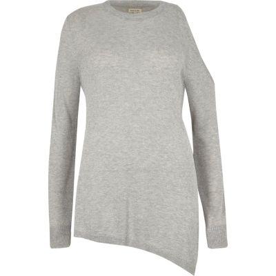 River Island Womens Silver Knit One Cold Shoulder Top