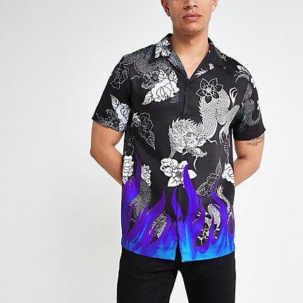 River Island Mens Neon Flame Short Sleeve Shirt
