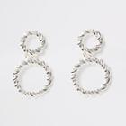 River Island Womens Silver Color Twist Hoop Drop Earrings