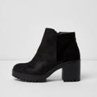 River Island Womens Suede Look Chunky Heel Ankle Boots