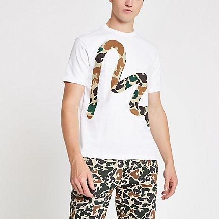 River Island Mens Money Clothing White Camo Money Print T-shirt
