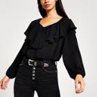 River Island Womens Long Sleeve Frill V Neck Top