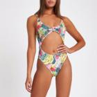 River Island Womens Tropical Knot Front Cut Out Swimsuit