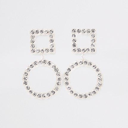 River Island Womens Clear Rhinestone Embellished Stud Drop Earrings