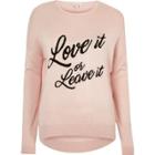 River Island Womens Blush Knit 'love It' Slogan Sweater