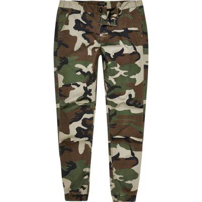 River Island Mens Camo Print Tapered Joggers