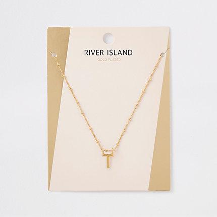 River Island Womens Gold Plated 't' Initial Necklace