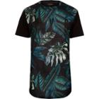 River Island Mensblack Mesh Leaf Print T-shirt