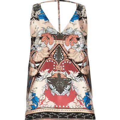 River Island Womens Rhinestone Print T-bar Cami Top