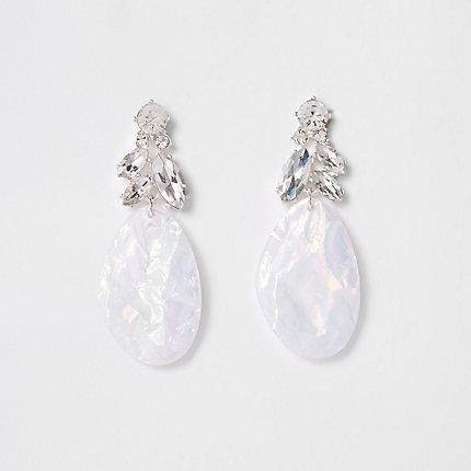 River Island Womens Silver Tone White Rhinestone Drop Earrings