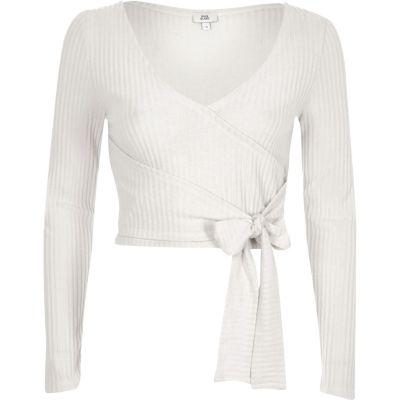 River Island Womens Brushed Rib Wrap Front Crop Top