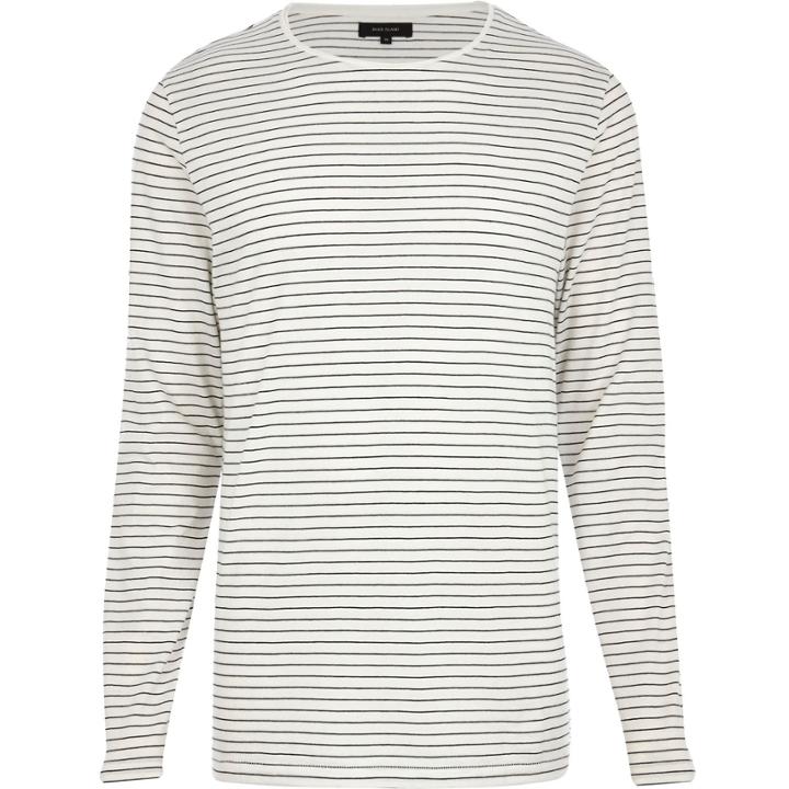 River Island Mensecru Stripe Long Sleeve T-shirt