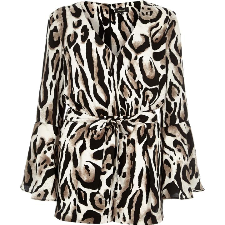 River Island Womens Animal Print Bell Sleeve Romper